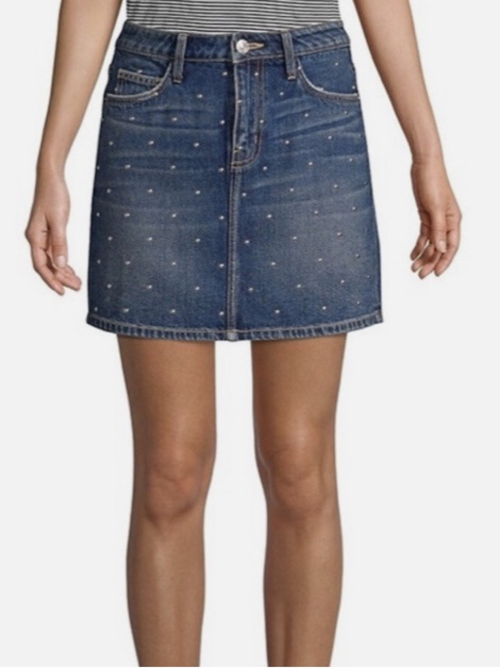 Current Elliot Studded Denim Mini Skirt Size 32 Jean Straight Skirt Rocker Chick